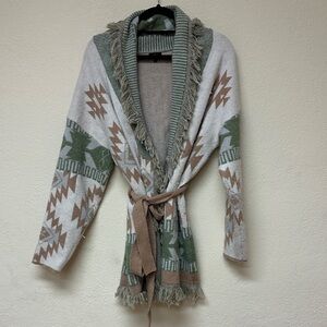 Debut womans boho Patterned Fringe Cardigan sweater size M